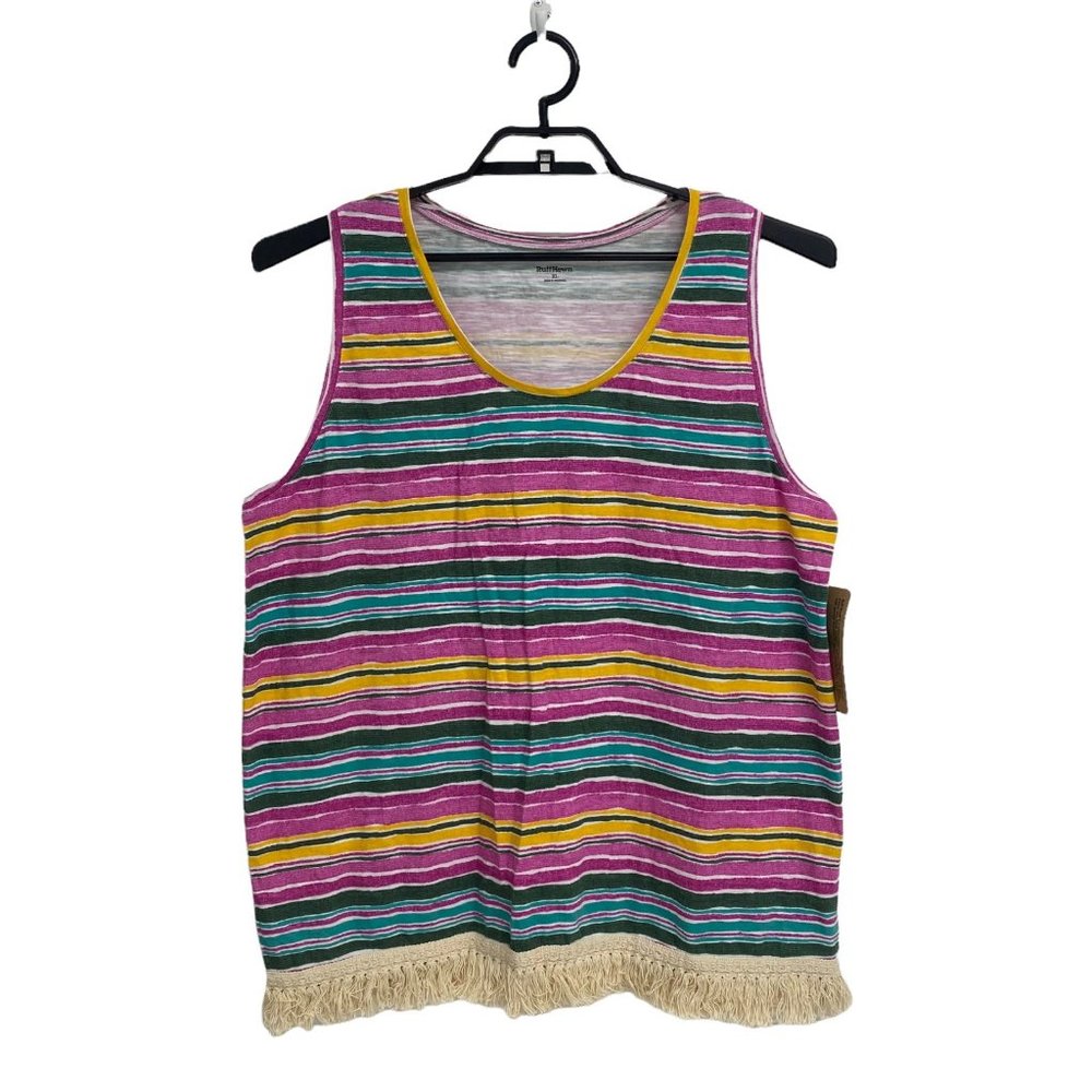 RuffHewn Women's Sleeveless Multicolored Striped Fringe Tank Blouse Size XL